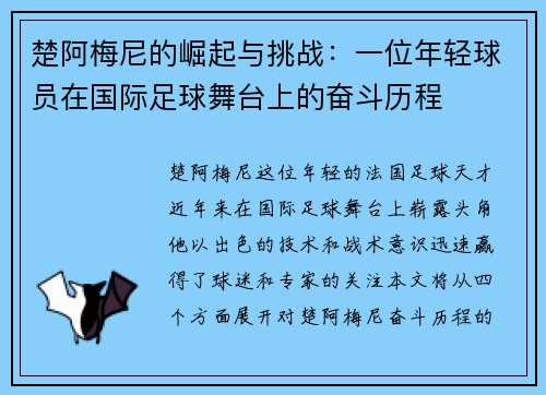 楚阿梅尼的崛起与挑战：一位年轻球员在国际足球舞台上的奋斗历程