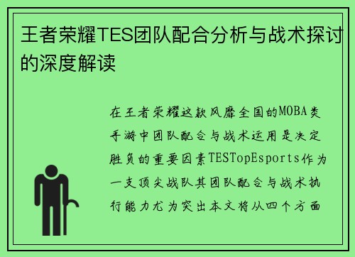 王者荣耀TES团队配合分析与战术探讨的深度解读